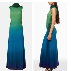 SIMKHAI Green Blue Ombre Aldina Sleeveless Midi Crewneck Jersey Dress size M